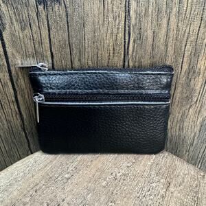 Coin Purse Wallet Genuine Leather Black Wallet Double Zip Pouch NEW FAST SHIP